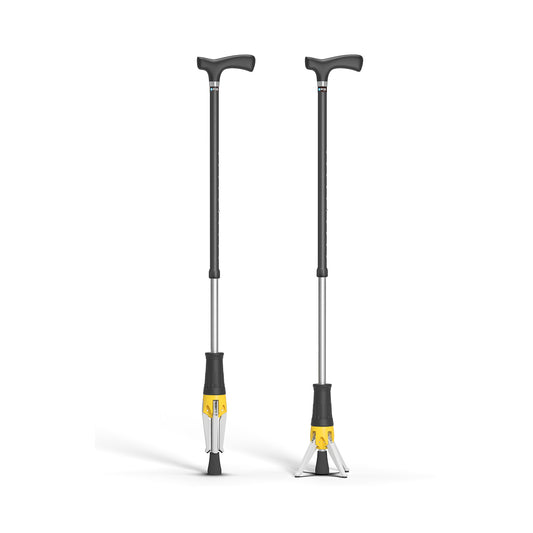 クロスポッドの自立用脚が「閉じた状態」と「開いた状態」を並べて表示